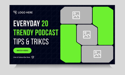 Wall Mural - Creative podcast video thumbnail banner design, podcast sound video tips and trick cover banner design, fully customizable vector eps 10 file format