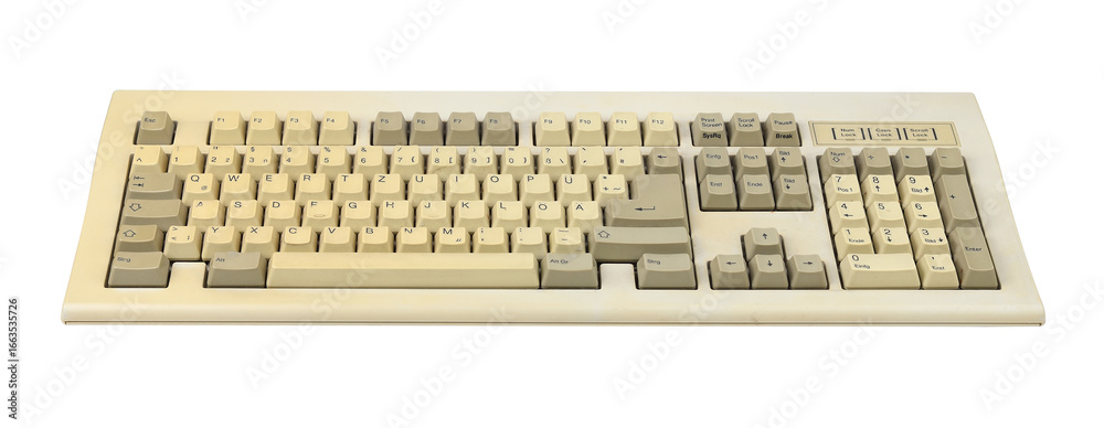 Vintage computer keyboard from the 1990s isolated on white background ...