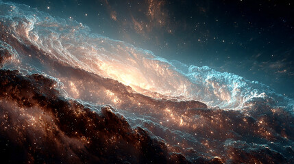 Wall Mural - 3d rendering. Fantastic background of bright glowing particles in deep space. Bright electric flashes