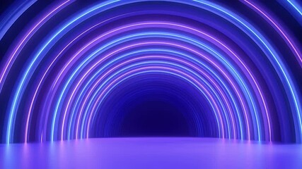 Wall Mural - Neon-light tunnel with infinite reflections, vibrant purple and blue tone
