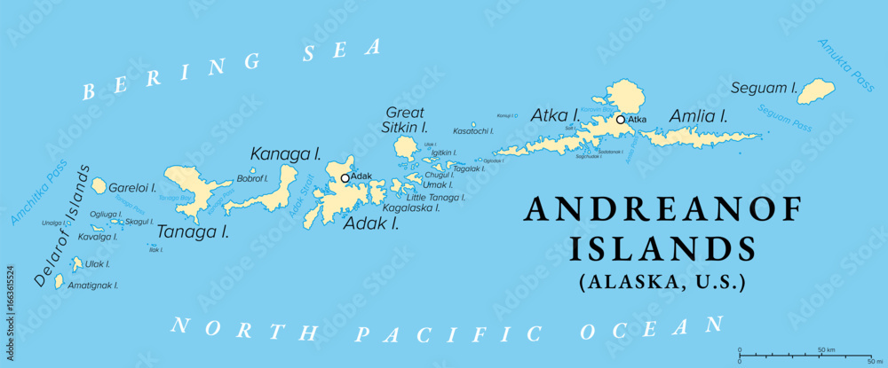 Andreanof Islands, Alaska, United States, political map. Group of
