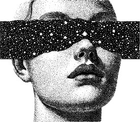Wall Mural - Surreal face with starry stipple effect for artistic poster design