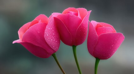 Wall Mural - three pink roses are shown in a close up