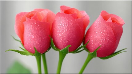Wall Mural - three pink roses with water droplets on them