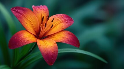 Wall Mural - a beautiful orange and pink flower with droplets of water on it