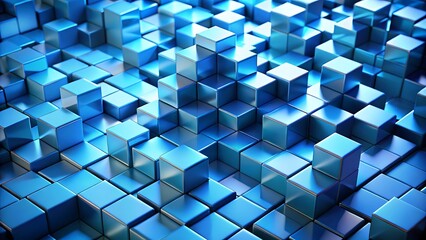 a 3d abstract pattern of metallic blue cubes arranged in a geometric grid, creating a sense of depth