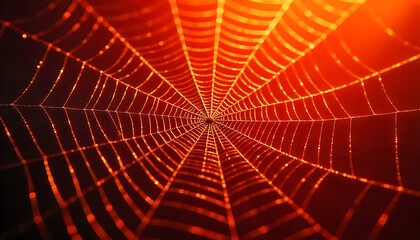 Glowing Spider Web in Orange Light for Halloween and Nature Themes