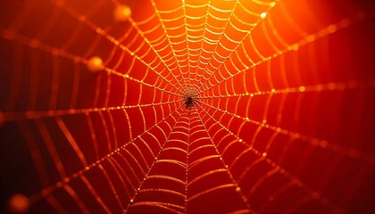 Glowing Spider Web in Orange Light for Halloween and Nature Themes