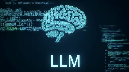 Abstract brain made of code, AI concept for LLM, Visual representation of a large language model on a computer screen with a neural network