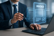 © techgiants - A business professional is using a digital pen to sign a glowing, futuristic invoice on a laptop screen, symbolizing modern and paperless billing and payment systems