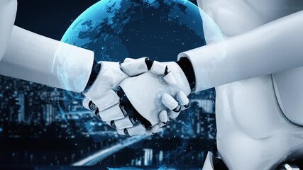 Futuristic robot artificial intelligence huminoid AI programming coding technology development and machine learning concept. Robotic bionic science research for future of human life. 3D rendering.