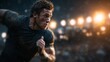 © Mancool - An athletic man sprints intensely during a night race under stadium lights, showing determination and effort