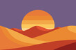 © Creative Shayful GFX - Minimalist desert landscape with sand dunes and a setting sun casting warm orange hues against a serene purple sky, creating a tranquil scene