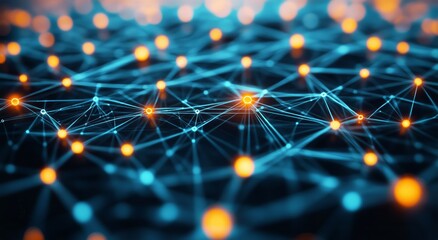 Wall Mural - elegant network of connected nodes glowing against a dark background.