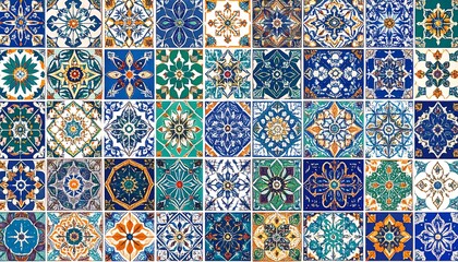 Naklejka na meble Intricate Geometric Patterns of Colorful Ceramic Tiles in a Repeating Mosaic.