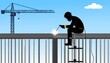 © Somad - Industrial craftsman silhouette welding framework with crane construction backdrop under blue skies
