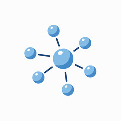 A modern flat design illustration depicting a molecular structure or network, symbolizing science, chemistry, and biotechnology