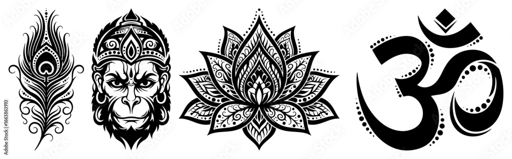 Collection of sacred Hindu religious symbols vector set Stock Vector ...