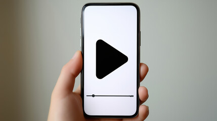Smartphone displaying a play button symbol on its screen for media playback