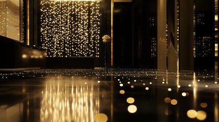 Wall Mural - The image captures the essence of sophistication with an elegant golden bokeh effect set against a classic black background