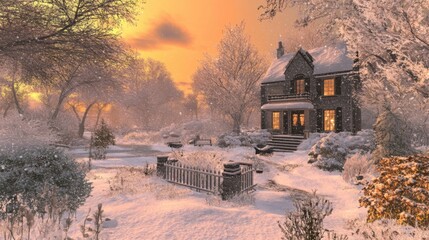 Wall Mural - Photo showing Grateful for dawn, a fresh new start, Resetting mood, with a grateful heart. Nature's serenity, snow's gentle gleam, Finding calm in a winter scene