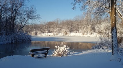 Wall Mural - Photo showing Grateful for dawn, a fresh new start, Resetting mood, with a grateful heart. Nature's serenity, snow's gentle gleam, Finding calm in a winter scene