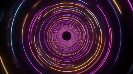 Wall Mural - Neon spiral tunnel, vibrant lights, dark background, digital art, vj loop