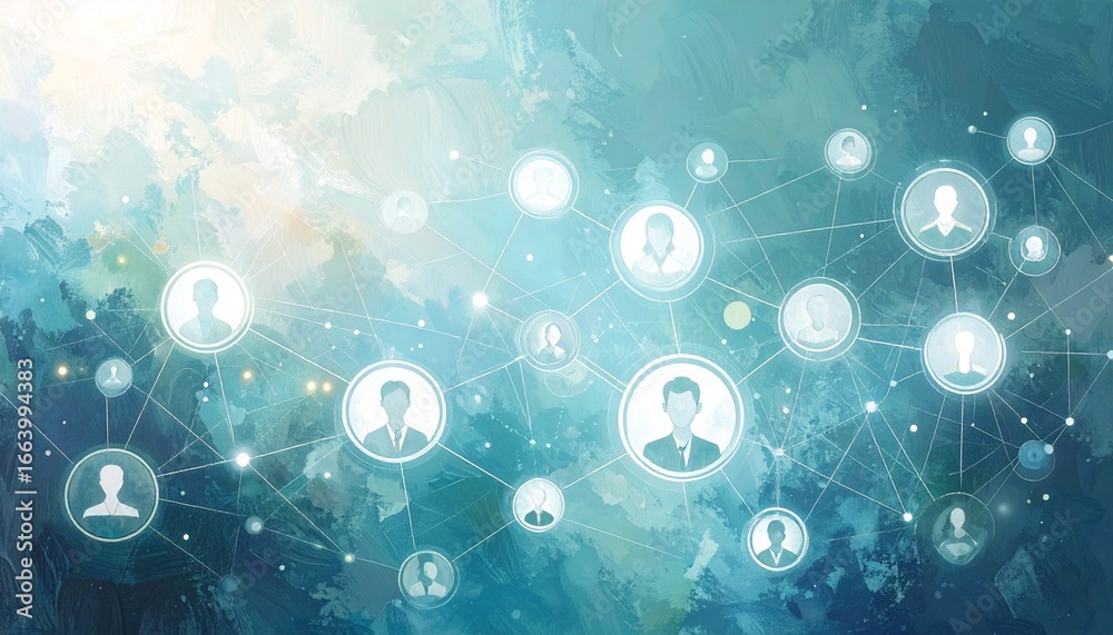 Digital network of interconnected people icons, representing social ...