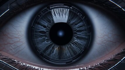 futuristic eye animation: revealing a detailed cybernetic eye with seamless looping background
