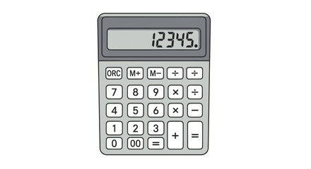 An isolated calculator illustration depicting numerical calculation and financial analysis using