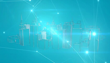 Cityscape, Network, Digital, Skyline, Illustration