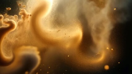 Wall Mural - Golden dust swirls with light and energy on a dark, abstract background.