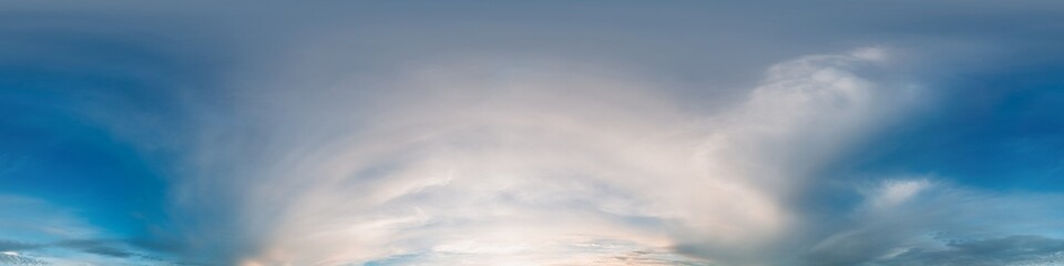 Wall Mural - 360 panorama of glowing sunset sky with bright cirrus clouds. seamless hdr spherical 360 panorama. s