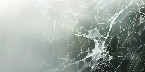Intricate spider web glistening with dew in soft natural light