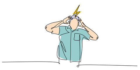 Wall Mural - One Line Drawing of Man with Lightning in Head Symbolizing Stress