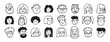 © Yanka - Faces people different avatars doodle hand drawn icon set. Outline drawing head people line clipart symbol collection