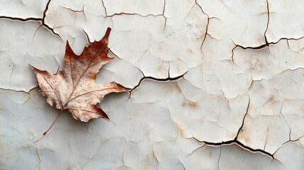 Wall Mural - A dry and brittle leaf on dry, cracked soil. A flaky texture, with an earthy brown hue.