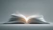 © Gilang - Open book with glowing pages on plain surface, ethereal, dreamlike scene