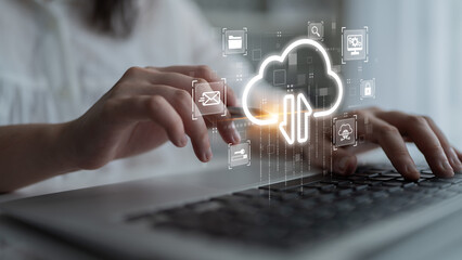 Wall Mural - cloud computing enables digital growth with secure data storage, scalable infrastructure, and strate