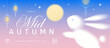 © Tanya - Happy Mid Autumn Festival design of background, banner, greeting card, poster or holiday cover with full moon, stars, rabbit and lanterns in trendy gradient style. Chinese translation - Mid Autumn