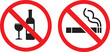 © Dil Graphics Sign - No Smoking and No Alcohol Icons – Red Prohibition Sign Symbols for Health and Safety Warning, Editable Vector on White Background