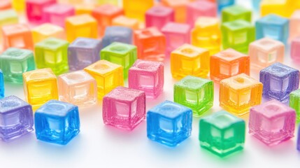 Vibrant array of colorful translucent cubes creating a playful and geometric pattern