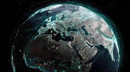 Wall Mural - global network technology earth digital connection world communication internet data transfer concep