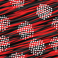 Wall Mural - Seamless Pattern, Abstract background with red and black stripes and white polka dots design Stock royalty free  image.