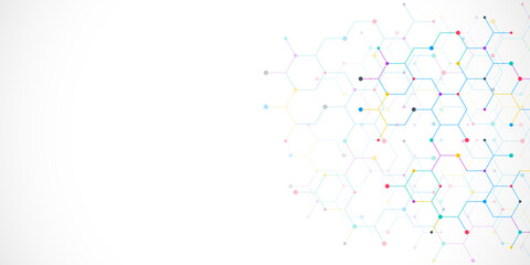 Wall Mural - Genetic engineering and molecular structure, hexagon DNA network, science chemical and biotechnology concept, innovation technology, healthcare, and medicine design