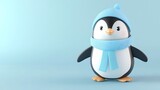 Cute penguin wearing winter hat and scarf