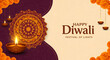 © Loka Design - Happy Diwali background with mandala design Red and gold mandala with glowing diya lamp for Diwali festival greeting