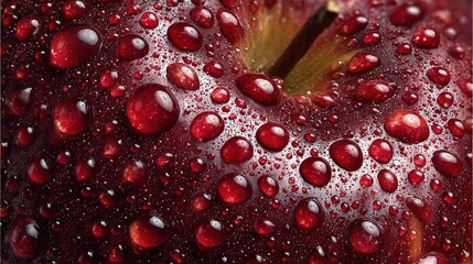 Wall Mural - close-up of a red apple with water droplets on both sides