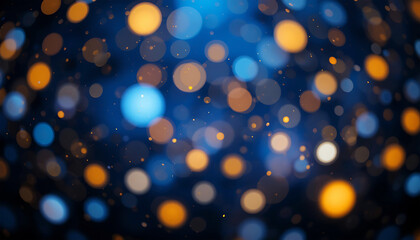 Abstract bokeh lights with blue and orange tones on a dark background