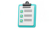 © MD ANOWAR HOSSAIN - 3d rendered turquoise clipboard with checklist and completed tasks isolated on white background